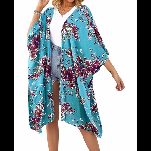 ❌NOT FOR SALE❌🆕 Blue Cotton-Blend Kimono/Cardigan/Coverup - Picture 5 of 10